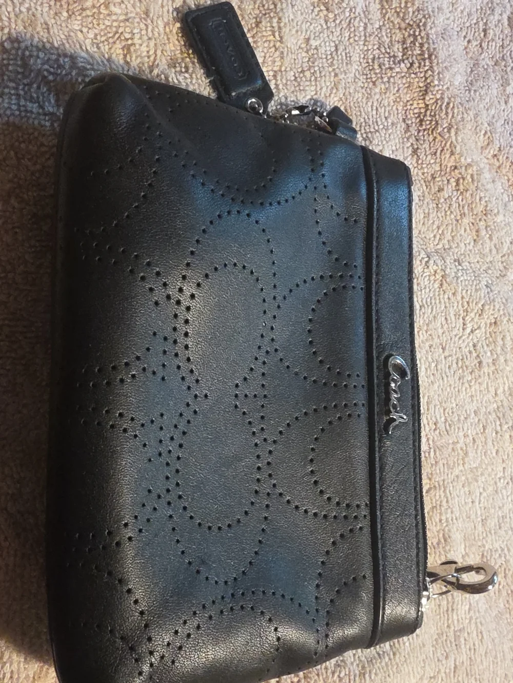 Coach Black Perforated Leather Wristlet Clutch
